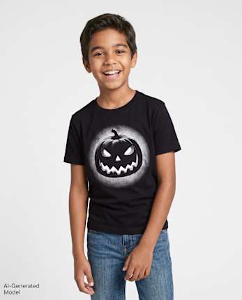 Boys Glow Halloween Pumpkin Graphic Tee - BLACK