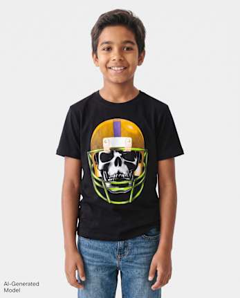 Boys Halloween Skeleton Helmet Graphic Tee - BLACK