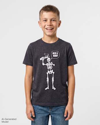 Boys Glow Halloween Skeleton Hand Graphic Tee - S/D PITCH BLACK