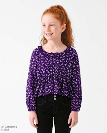 \Haut à volants fleuri pour filles\ - IRIS INK CL