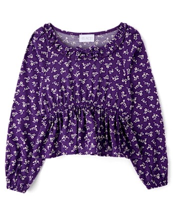 Girls Floral Ruffle Top