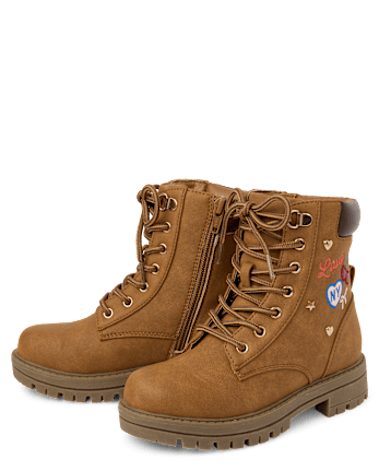 Girls Embroidered Patch Workwear Boots