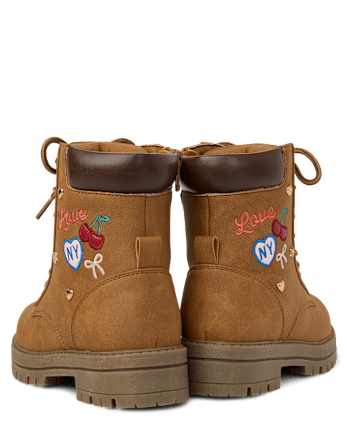 Girls Embroidered Patch Workwear Boots