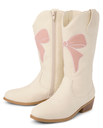 Girls Embroidered Bow Cowgirl Boots