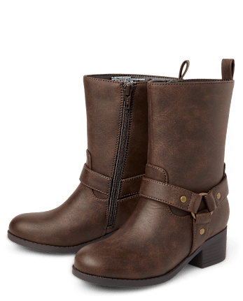 Girls Low Heel Moto Boots