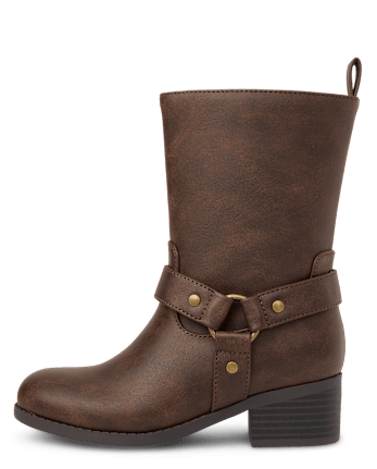 Girls Low Heel Moto Boots
