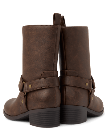 Girls Low Heel Moto Boots