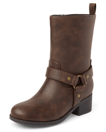 Girls Low Heel Moto Boots