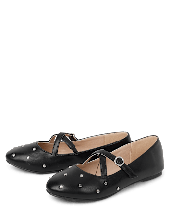 Girls Studded Cross Strap Ballet Flats