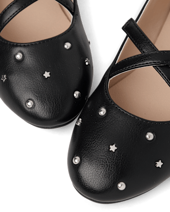 Girls Studded Cross Strap Ballet Flats