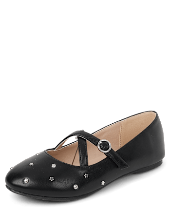 Girls Studded Cross Strap Ballet Flats