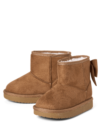 Toddler Girls Bow Teddy Boots - TAN