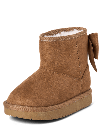 Toddler Girls Bow Teddy Boots - TAN