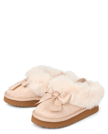 Toddler Girls Shimmer Bow Teddy Slip Ons