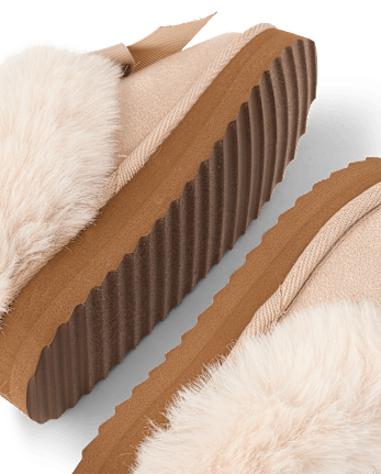 Toddler Girls Shimmer Bow Teddy Slip Ons