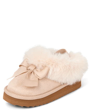 Toddler Girls Shimmer Bow Teddy Slip Ons