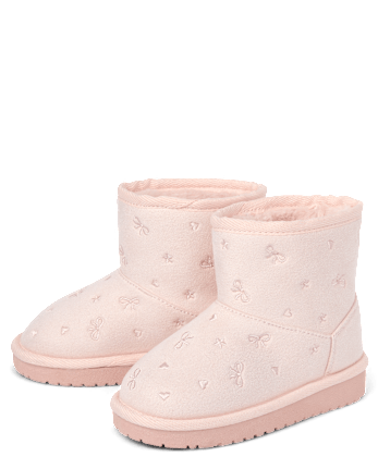 Toddler Girls Embroidered Bow Teddy Boots