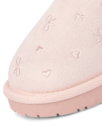 Toddler Girls Embroidered Bow Teddy Boots
