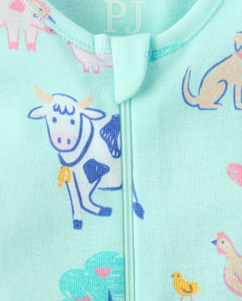 Baby And Toddler Girls Farm Animals Snug Fit Cotton Footed One Piece Pajamas