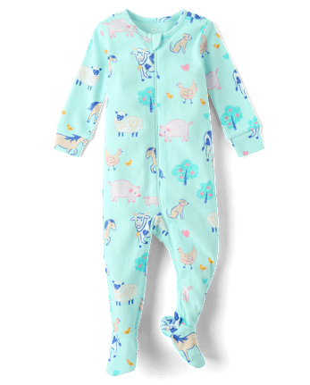 Baby And Toddler Girls Farm Animals Snug Fit Cotton Footed One Piece Pajamas
