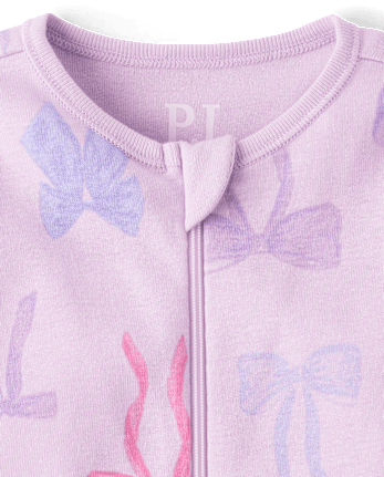 Baby And Toddler Girls Bow Snug Fit Cotton Footed One Piece Pajamas