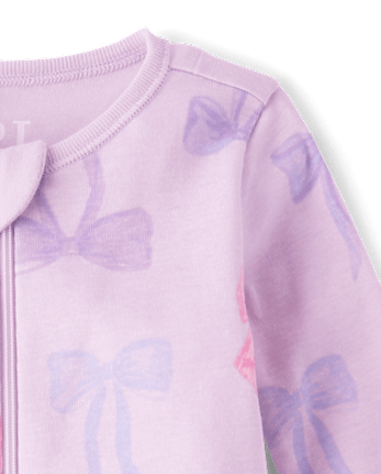 Pyjama une pièce en coton à pieds avec nœud papillon pour bébés et petites filles - LT GRAPE MIST