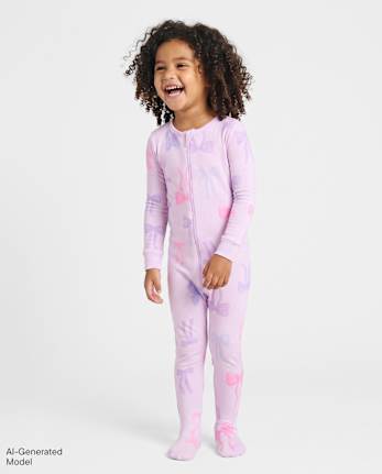 Pyjama une pièce en coton à pieds avec nœud papillon pour bébés et petites filles - LT GRAPE MIST