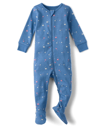 Baby And Toddler Girls Star Snug Fit Cotton Footed One Piece Pajamas