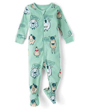 Baby And Toddler Boys Farm Animals Snug Fit Cotton Footed One Piece Pajamas