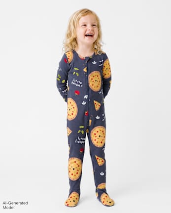 Baby And Toddler Pizza Snug Fit Footed One Piece Pajamas - Super Soft - ODYSSEY GRAY
