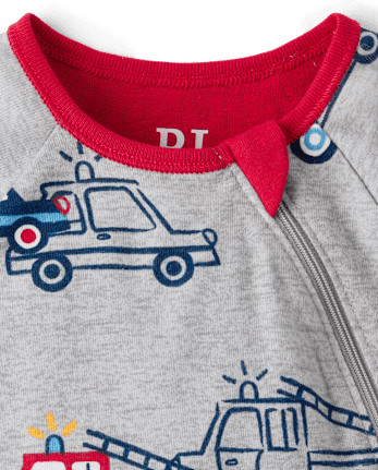 Baby And Toddler Boys Rescue Vehicle Snug Fit Cotton Footed One Piece Pajamas