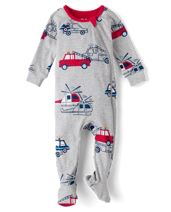Baby And Toddler Boys Rescue Vehicle Snug Fit Cotton Footed One Piece Pajamas