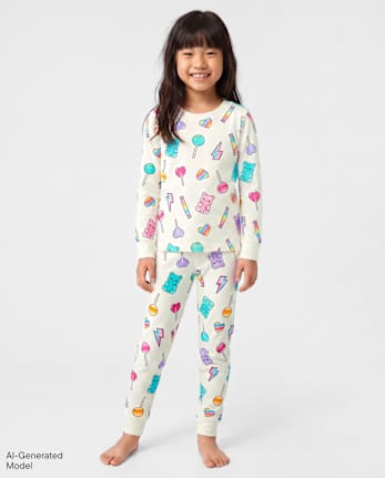 Girls Candy Snug Fit Cotton Pajamas - MARSHMALLOW