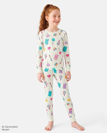 Girls Candy Snug Fit Cotton Pajamas - MARSHMALLOW