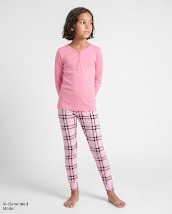 Girls Plaid Snug Fit Cotton Henley PajamasÂ - SHELL