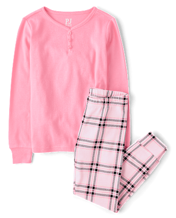 Pyjama Henley en coton à carreaux pour filles