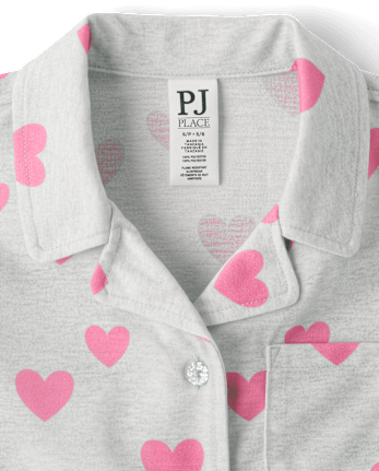 Girls Heart Button Front Pajamas