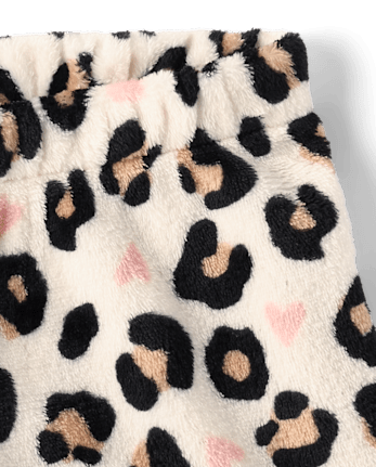 Girls Leopard Heart Pajama Shorts - Cozy Fleece