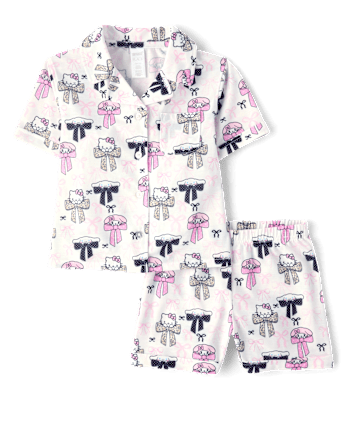 Girls Hello KittyÂ® And Friends Bow Button Front Pajamas