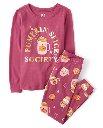 Girls Pumpkin Spice Snug Fit Cotton Pajamas