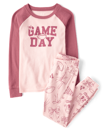 Girls Game Day Snug Fit Football Cotton Pajamas