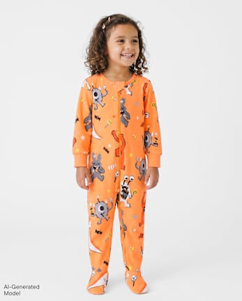 Baby And Toddler Candy Monster Snug Fit Cotton Footed One Piece Pajamas - VIVID ORANGE