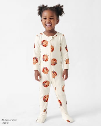 Baby And Toddler Boys Turkey Snug Fit Cotton Footed One Piece Pajamas - MARSHMALLOW