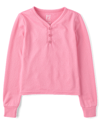 Girls Ribbed Henley Pajama Top