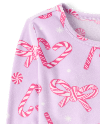 Girls Candy Cane Velour Pajamas