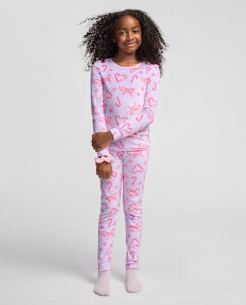 Pyjama en velours à motif canne à sucre pour filles