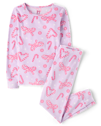 Girls Candy Cane Velour Pajamas