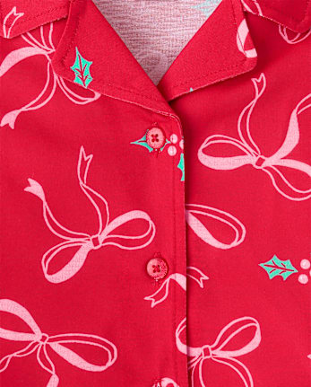 Girls Mommy And Me Christmas Bow Button Front PajamasÂ