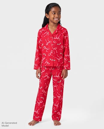 Girls Mommy And Me Christmas Bow Button Front Pajamas - RED GUMBALL