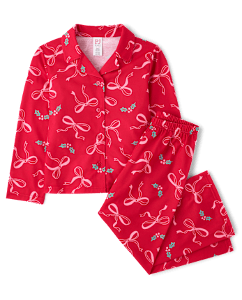 Girls Mommy And Me Christmas Bow Button Front PajamasÂ